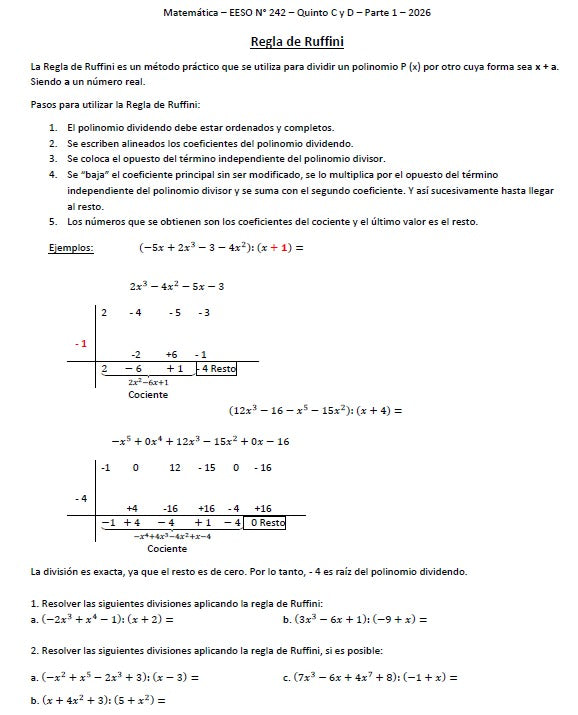 MATEMATICA 5° AÑO C D