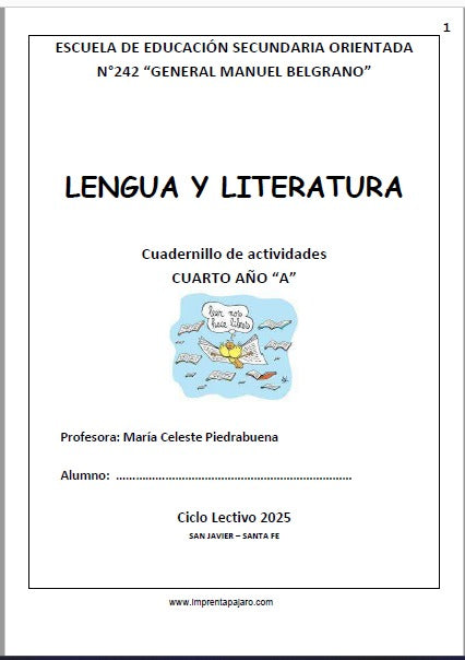 LENGUA Y LITERATURA  4° AÑO