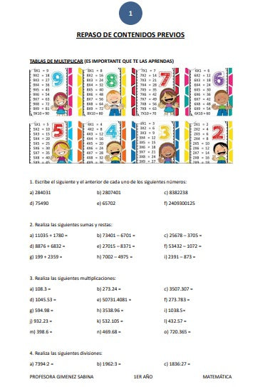 MATEMATICA 1° AÑO  "B" - "F"