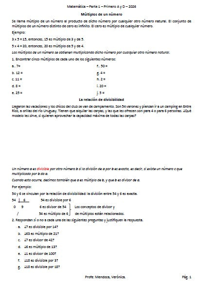 MATEMATICA PARTE 1   1° AÑO  A,D